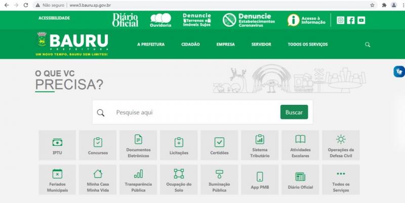 Com destaque para acesso a serviços, Prefeitura de Bauru lança novo layout do site oficial