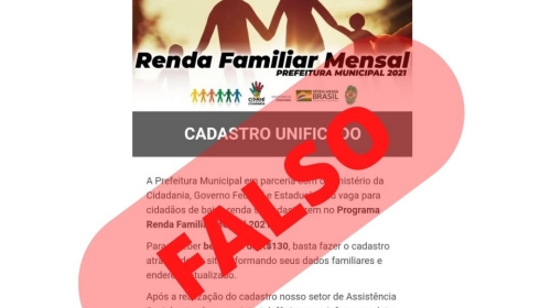 Prefeitura alerta sobre link falso para Auxílio Familiar Mensal 2021